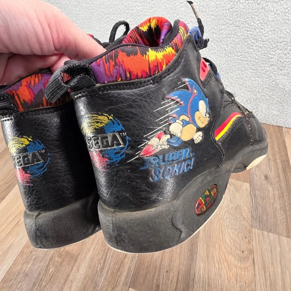 Vintage Sonic The Hedgehog Sega Kids Mid Top Sneakers Shoes 90s Black‎ Retro